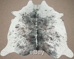 Large Brazilian Tricolor Salt and Pepper Cowhide rug 5.11x 5.4 ft -3027