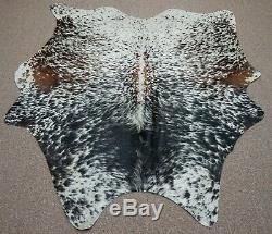 Large Brazilian Tricolor Salt and Pepper Cowhide rug 6.7x 4.11 ft -2993