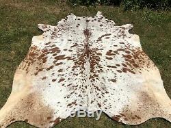 Large Cowhide Rug Brown Hair on Cow Hide Skin Salt Pepper Print Rugs 6' x 6