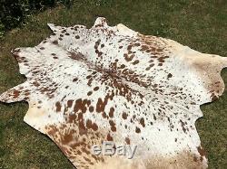 Large Cowhide Rug Brown Hair on Cow Hide Skin Salt Pepper Print Rugs 6' x 6