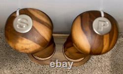 Le Creuset Teak Wood Salt & Pepper Mill Grinders With Tray Free Shipping