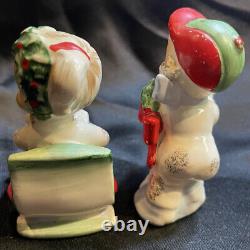 Lefton Christmas Boy & Girl Salt And Pepper Shakers Japan 1950's Vintage