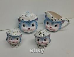Lefton Miss Priss Kitty Cat Creamer Sugar Bowl 1508 Salt & Pepper 1511 Lot Japan