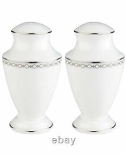 Lenox Pearl Platinum White Salt & Pepper Shaker Set Enamel Dots Modern USA NEW