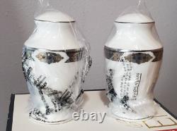 Lenox Vintage Jewel Salt & Pepper Shaker Set White China Gold Enameling USA B8