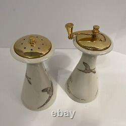 Lenox salt and pepper grinder shakers ivory gold pheasants birds flying 5 tall