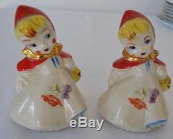 Little Red Riding Hood TALL Salt Pepper Hull floral droopy poppy left gold bow