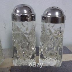Lot 8 Sets of Vintage EAPG Clear Glass Salt & Pepper Shakers Deco Waffle Star