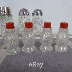 Lot 8 Sets of Vintage EAPG Clear Glass Salt & Pepper Shakers Deco Waffle Star