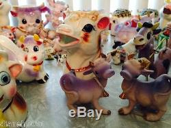 Lot Of Over 50 Cows Figurines Salt & Pepper Shakers Cream & Sugar All Pictured