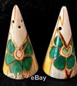 Lovely Clarice Cliff Moonflower Conical Salt And Pepper Shakers