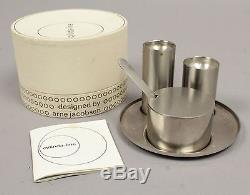 MCM Danish Arne Jacobsen Cylinda Stainless Salt Pepper Condiment Set in Orig Box