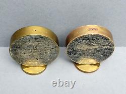 MCM Salt Pepper Shakers Saulo Sulitjelma Norway Brass Stone Vintage 1970s