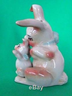 MOMMY AND BABY BUNNY SNUGGLERS Salt & Pepper Shakers CERAMIC ARTS STUDIO