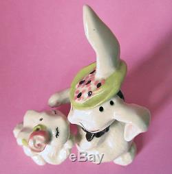 MOMMY & TOMMY KISSING RABBITS SALT and PEPPER SHAKERS CERAMIC ARTS STUDIO