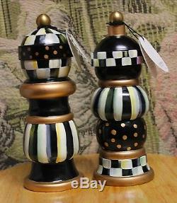 MacKenzie-Childs Courtly Check Wood Hand Painted Salt & Pepper Mill Set NEW 7