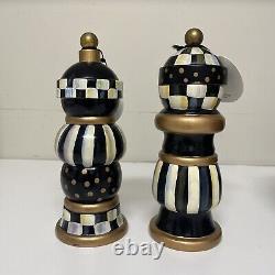 MacKenzie-Childs Salt & Pepper Grinder Mill Pair Set Courtly Check 7.5NWT BOXED