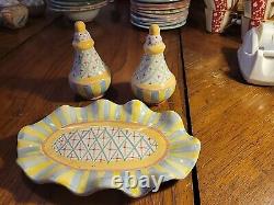 MacKenzie Childs Set of Ceramic Salt & Pepper Shakers with Tray