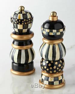 Mackenzie Childs COURTLY CHECK Wood 7 SALT & PEPPER MILL SET NEW SOLD-OUT