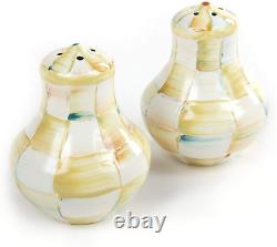 Mackenzie-Childs Parchment Check Salt and Pepper Shakers, Enamel Cream-And-White