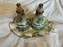 Mackenzie Childs Sweet Pea salt and pepper shakers with tray