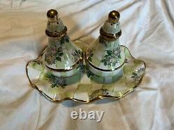 Mackenzie Childs Sweet Pea salt and pepper shakers with tray