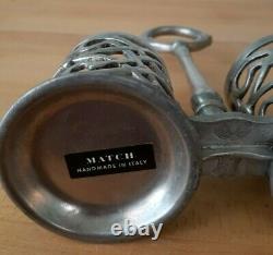 Match Italian Pewter Cutwork Salt and Pepper Caddy 5 3/4 inches with Label