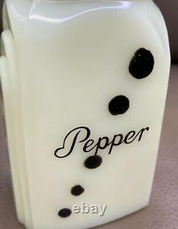 McKee Custard Glass with Black Polka Dots Roman Arch Salt & Pepper Range Shakers