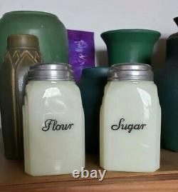 McKee French Ivory Roman Arch Range Shaker Set Glass Salt Pepper Sugar Flour