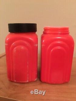 McKee Glass Drippings Jar Fridge Dish Salt And Pepper Shakers Roman Arch Orange