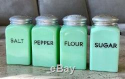 McKee Jadeite Jadite Green Glass Salt Pepper Flour & Sugar Range Shaker Set