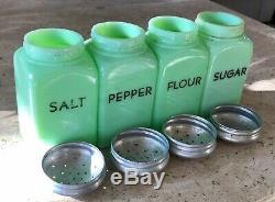 McKee Jadeite Jadite Green Glass Salt Pepper Flour & Sugar Range Shaker Set