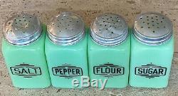 McKee Jadeite Jadite Large Art Deco Box Salt Pepper Flour & Sugar Range Shakers