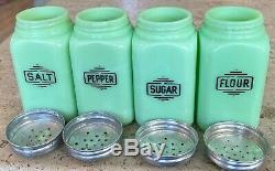 McKee Jadeite Jadite Small Art Deco Box Salt Pepper Sugar & Flour Range Shakers