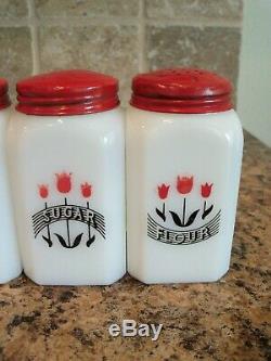 McKee MUSICAL TULIPS Milk Glass Range Shakers Salt Pepper Sugar Flour