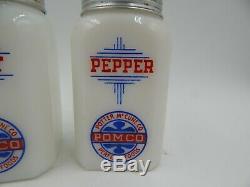 McKee Pomco Advertising Salt and Pepper Shaker Vintage Milk Glass