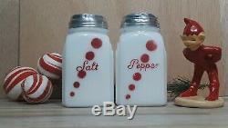McKee Red Polka Dots Milk Glass Shaker Set Salt & Pepper