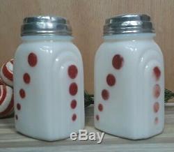 McKee Red Polka Dots Milk Glass Shaker Set Salt & Pepper