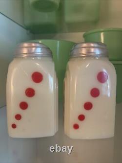 Mckee Custard Red Dot Roman Arch Salt And Pepper Shakers-early Rare Marking