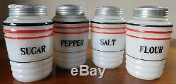 Milk Glass Sugar Flour Salt Pepper Shakers Vintage Hazel Atlas RARE