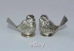Miniature Antique 900 Sterling Silver Birds Chicks Figural Salt Pepper Shakers