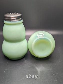 Mosser Glass Jadeite Salt and Pepper Shakers with Tray