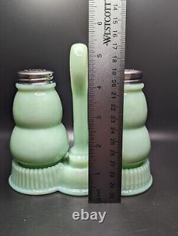 Mosser Glass Jadeite Salt and Pepper Shakers with Tray