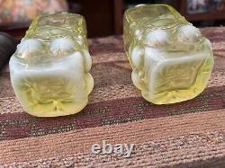 Mosser Yellow Opalescent Vaseline Glass Eye Winker Salt And Pepper Set