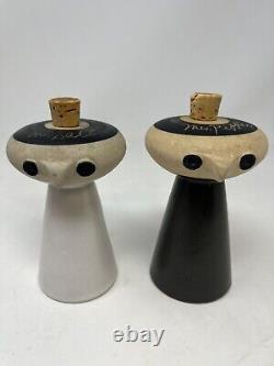 Mr Salt and Mrs Pepper Midcentury modern clay shakers figures Coop signed