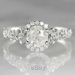 NATURAL DIAMOND 3/4ct ENGAGEMENT RING FLORAL RUSTIC WHITE GOLD SALT AND PEPPER