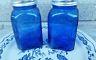 NEW Cobalt Blue Square Salt Pepper Shakes Larger 4.5 Embossed Deco Design NWOB