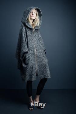 NEW SMYTHE Gray Salt Pepper Tweed Wool Blend Poncho Hooded Coat Cape O/S $895