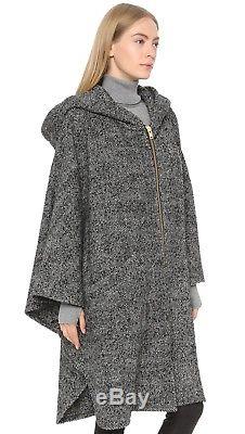 NEW SMYTHE Gray Salt Pepper Tweed Wool Blend Poncho Hooded Coat Cape O/S $895
