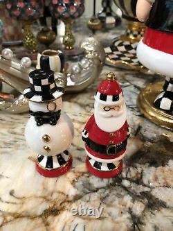 NIP MacKenzie-Childs Ceramic Checkmate Santa & Snowman Salt & Pepper Shakers